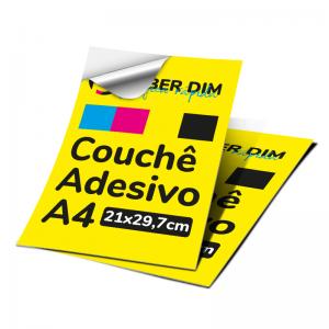 Adesivo Couchê A4 Couche 140gr 21x29,7 4x0 Impressão a laser Brilho  
